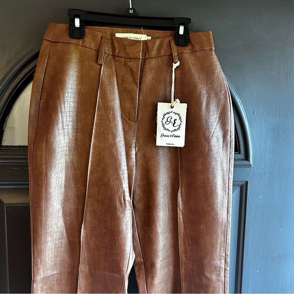 Brown Croc-Embossed Pants - Picture 4 of 8